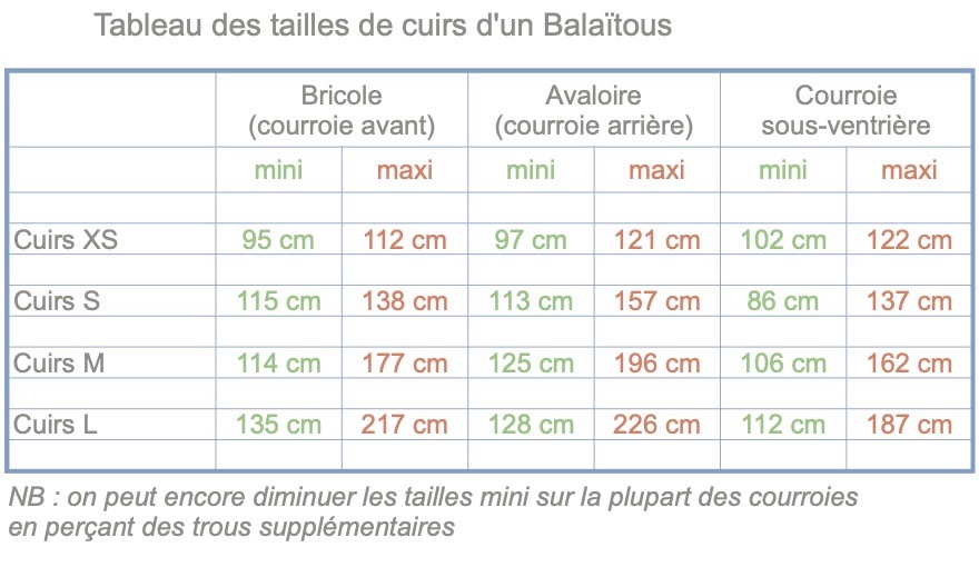 Tableau Tailles Cuirs